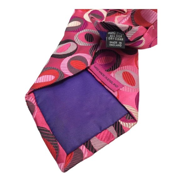 DUCHAMP LONDON Pink Geometric Silk Tie Hand Made In England 61"/ 3".1/2 EX COND - Picture 7 of 8